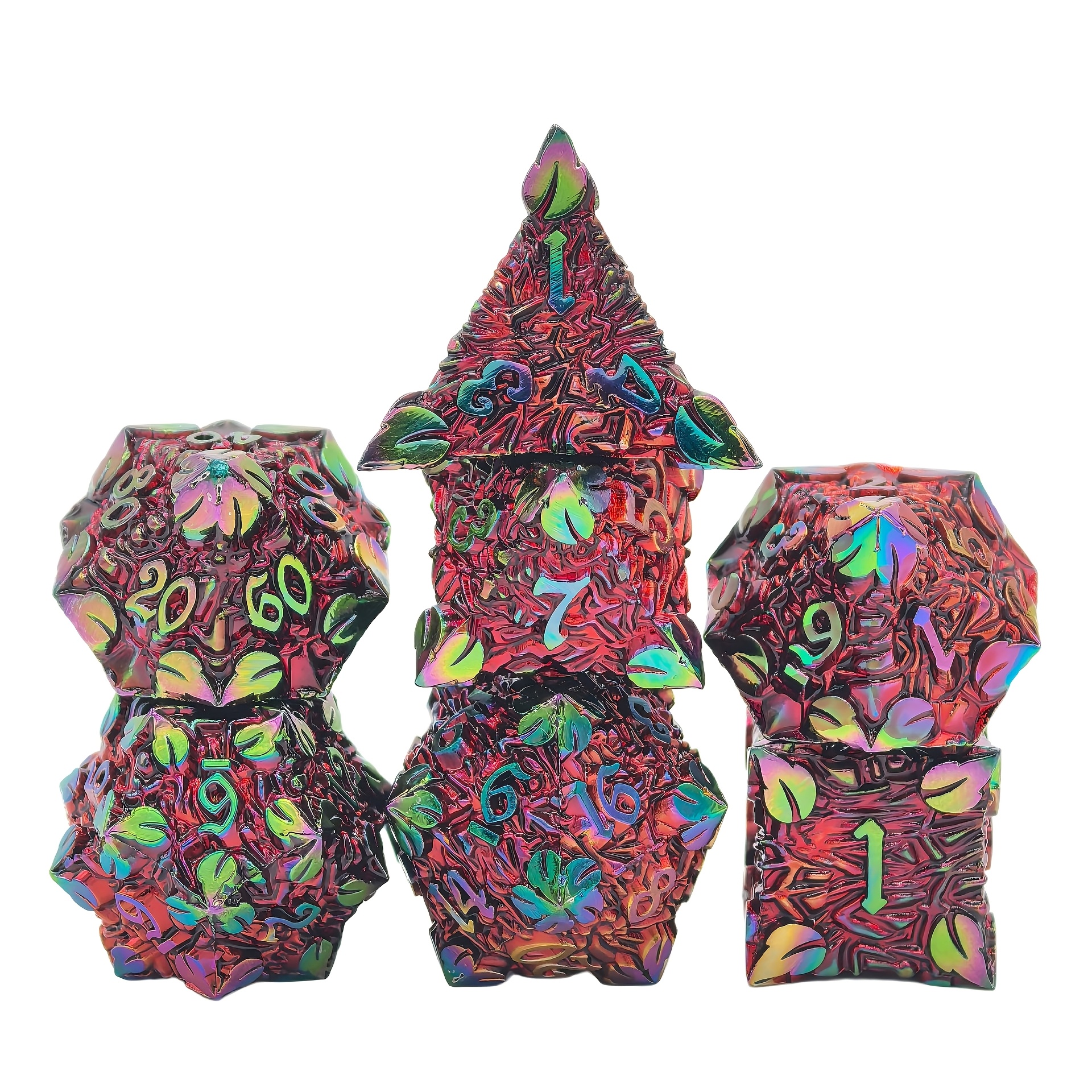 7pcs Solid Leaf Metal Dice Set